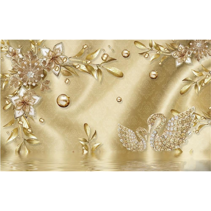 European Luxury Golden Jewelry Flower Wallpaper