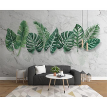Modern Minimalist Marble with Tropical Leaves Wallpaper