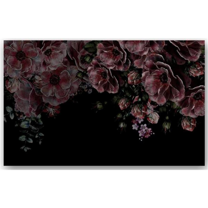 Minimalist Hand-Painted Peony Flowers Black Wallpaper