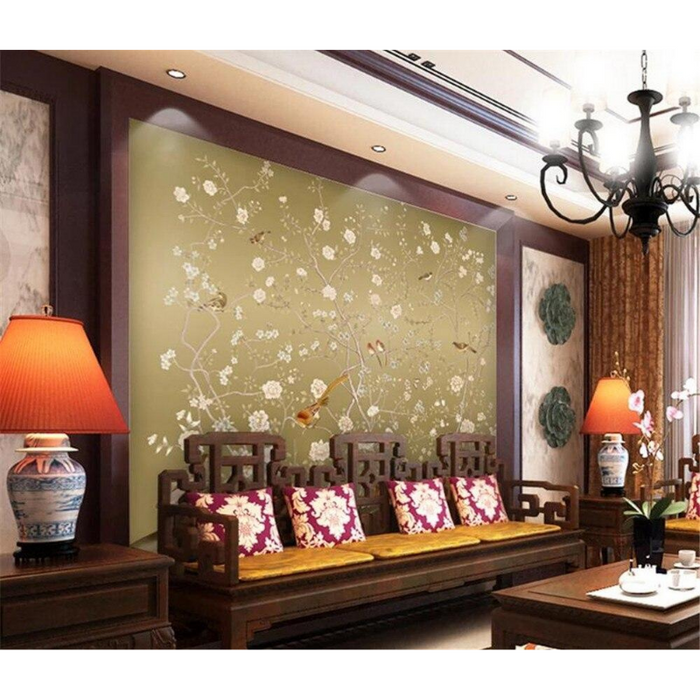 Hand-Painted Meticulous Flower and Bird Decorative Wallpaper