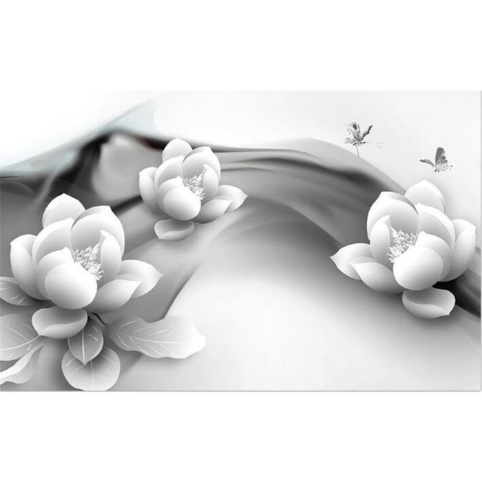 Black & White Lotus Flower Peel And Stick Landscape Wallpaper