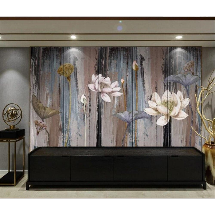 Modern Lotus Flower Oil Painting Wallpaper