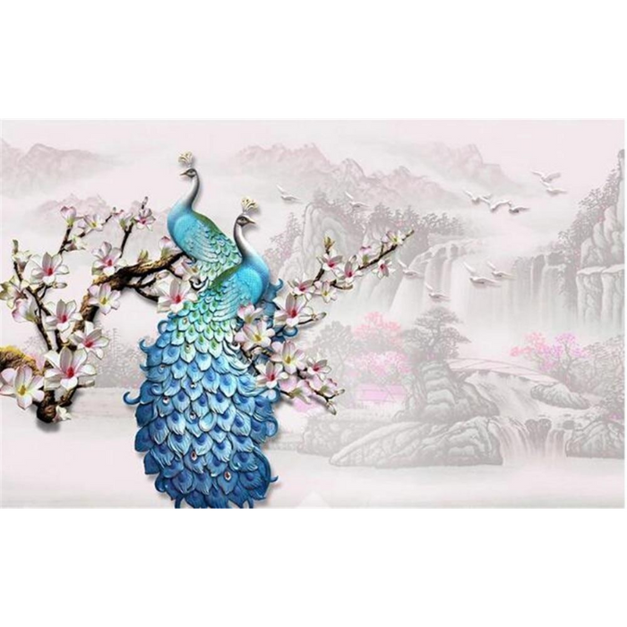 Chinese Style Flowing Water Peacock Scenery Wallpaper
