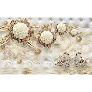 Luxury Golden Round Ball Jewelry White Flower Wallpaper