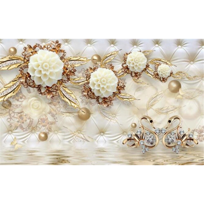 Luxury Golden Round Ball Jewelry White Flower Wallpaper