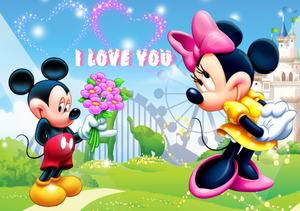 3D Romantic Mickey and Minnie Wallpaper