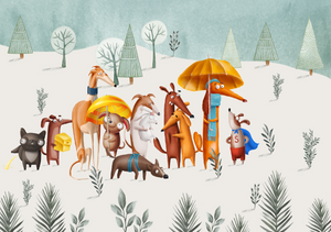 3D Adorable Animals In Winter Wallpaper