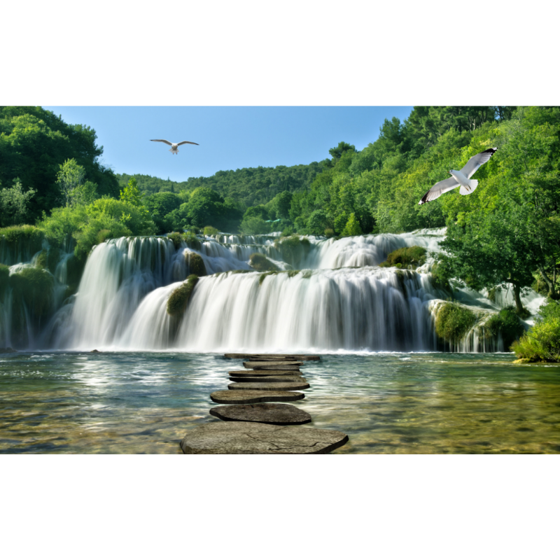 Calming Waterfall Environment Wallpaper