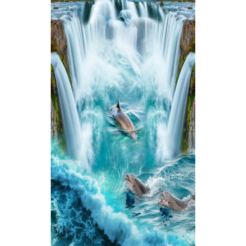 Dolphin Group Waterfall Wallpaper