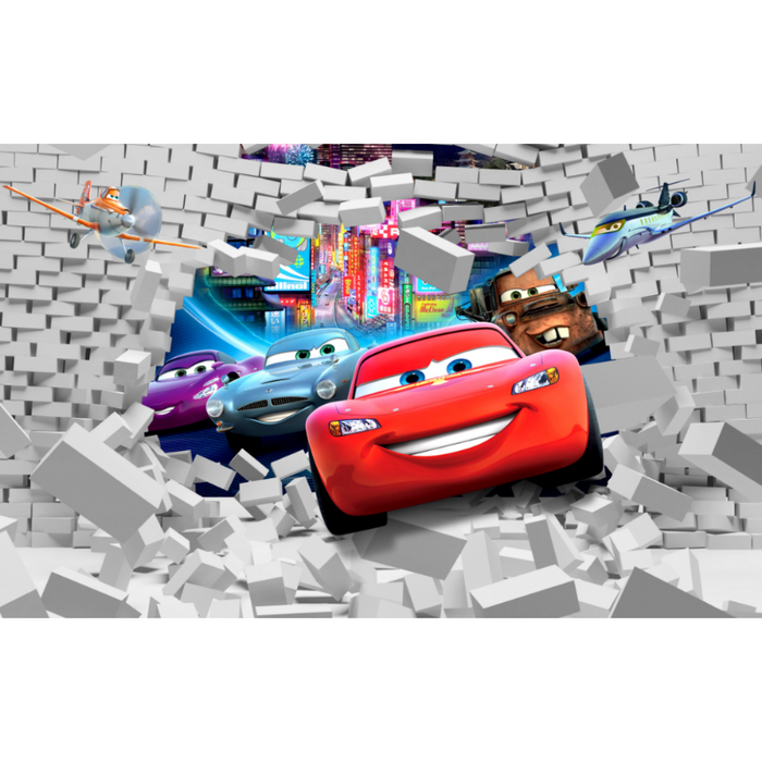 Cars Breaking A Brick Wall Peel And Stick Wallpaper