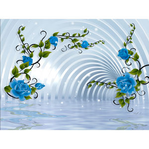 Blue Floral Abstract Water Tunnel Wallpaper