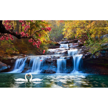 River Waterfall Swan Kiss Wallpaper