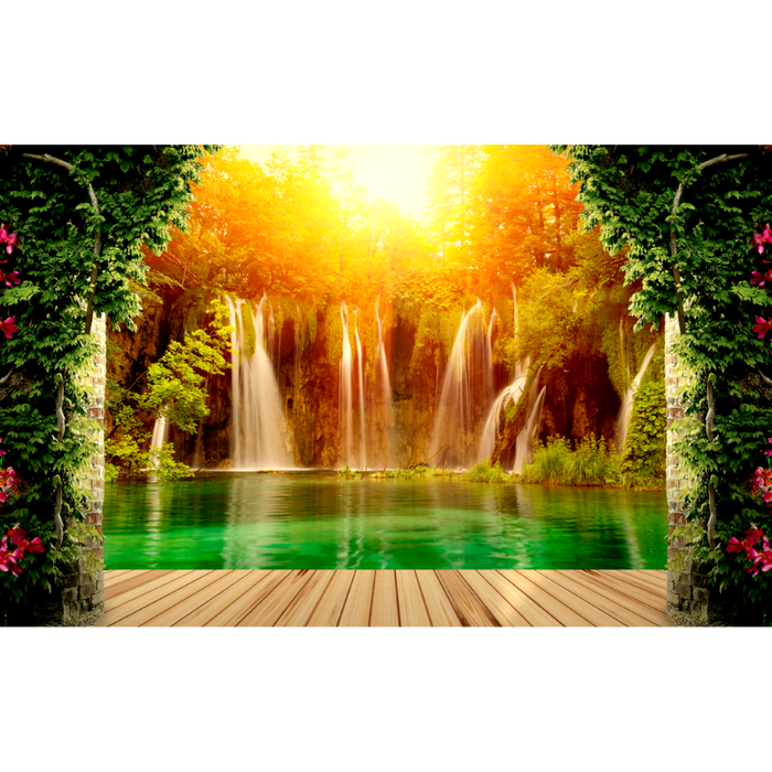 Poolside Natural Waterfall Forest Wallpaper