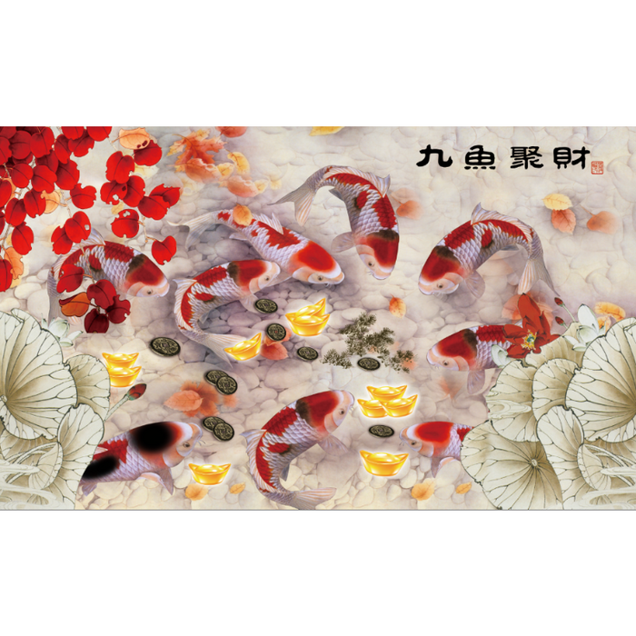 Asian Inspired Koi Pond Abstract Wallpaper
