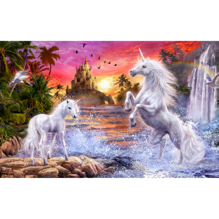 Rainbow Castle Unicorn Waterfall Wallpaper
