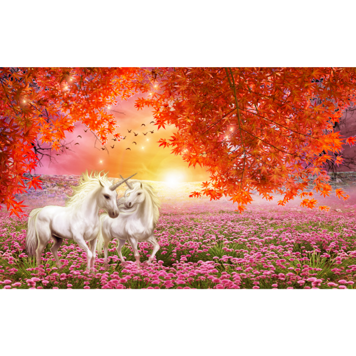 Autumn Unicorn Sunset Floral Wallpaper