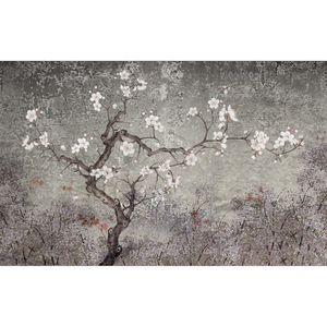 Grey & White Japanese Tree Wallpaper