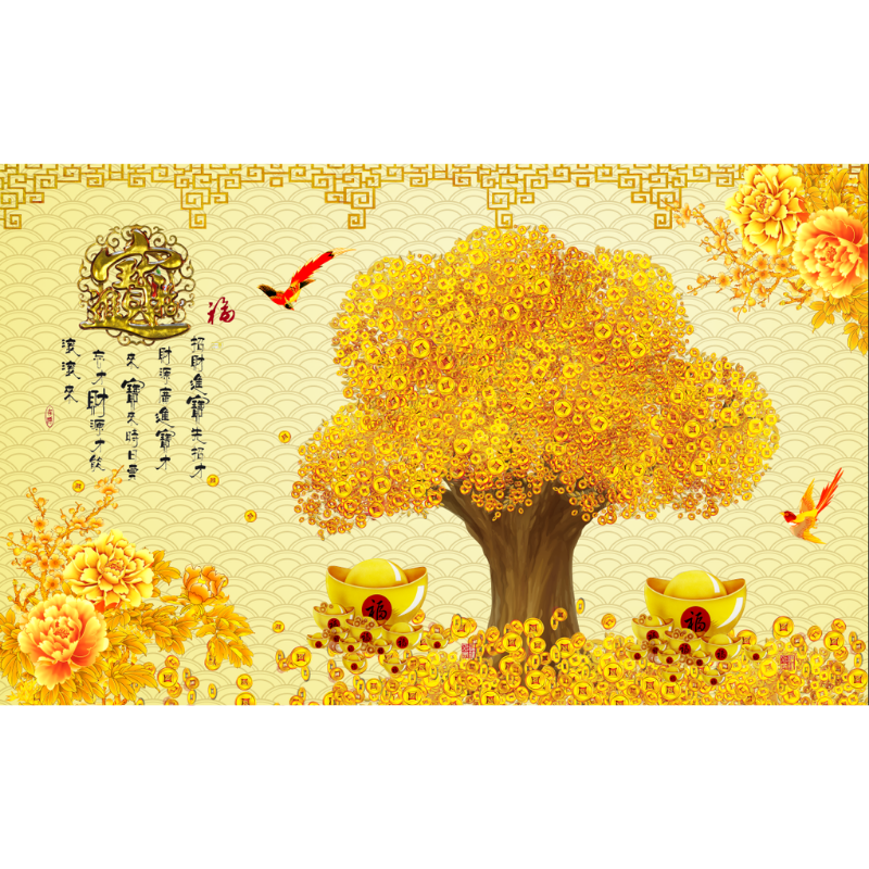 Asian Inspired Golden Tree Wallpaper