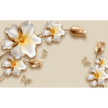 Luxurious White & Gold Flower Petal Wallpaper