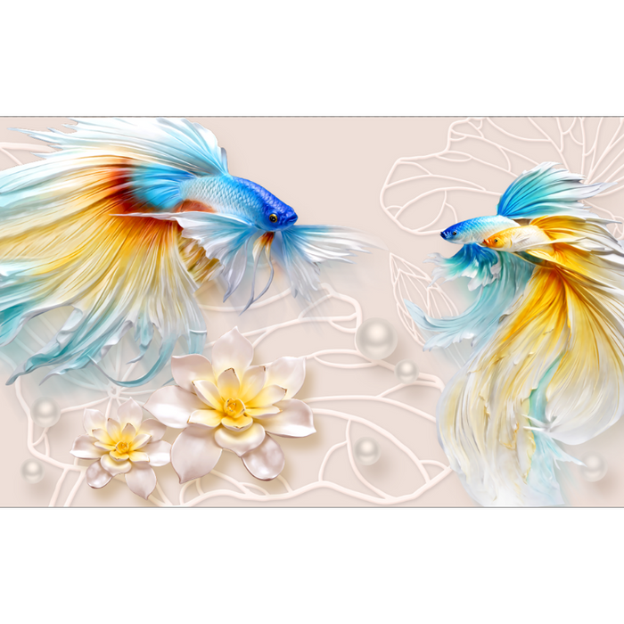 Beautiful Long-Flowing Fish & Flower Wallpaper
