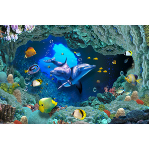 Underwater Cavern Dolphin Livelihood Wallpaper