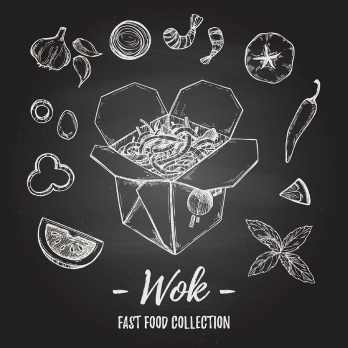 Wok Thai Fast Food Collection Chalkboard Wallpaper