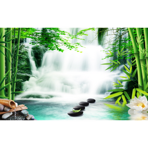 Natural Bamboo Forest Waterfall Stepping Stone Wallpaper