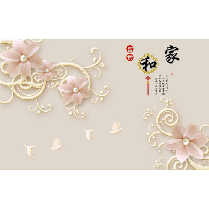 Asian-Inspired Peaceful Pearl Flower Wallpaper