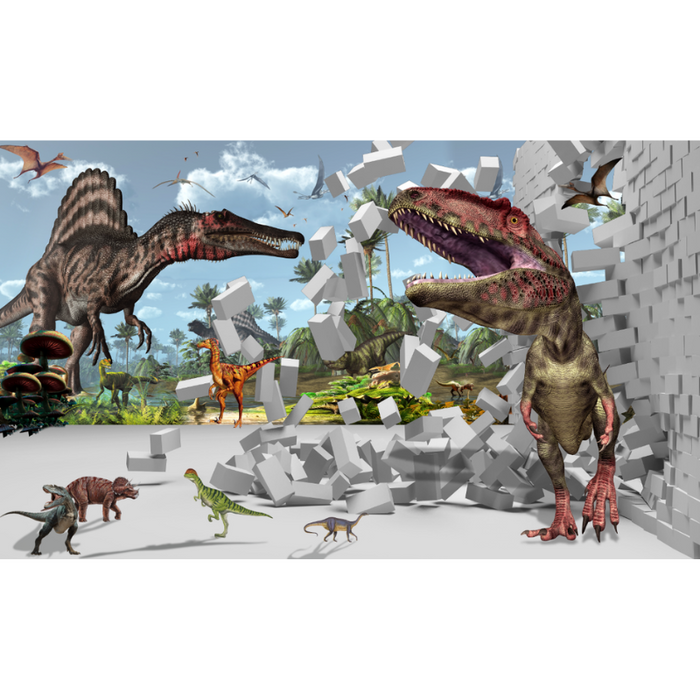 Dinosaurs Breaking Brick Wall Wallpaper