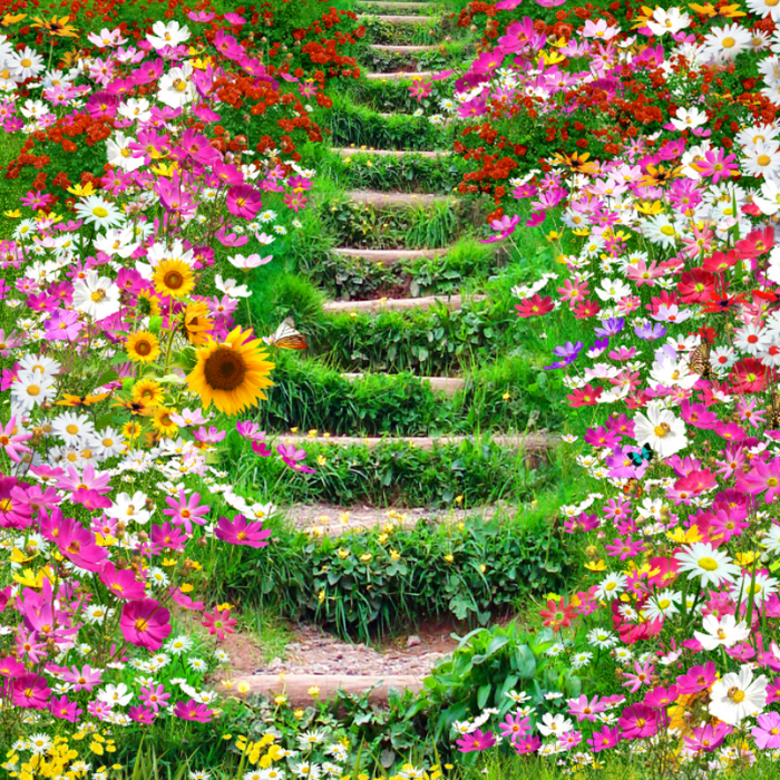 Blissful Floral Staircase Walkway Wallpaper