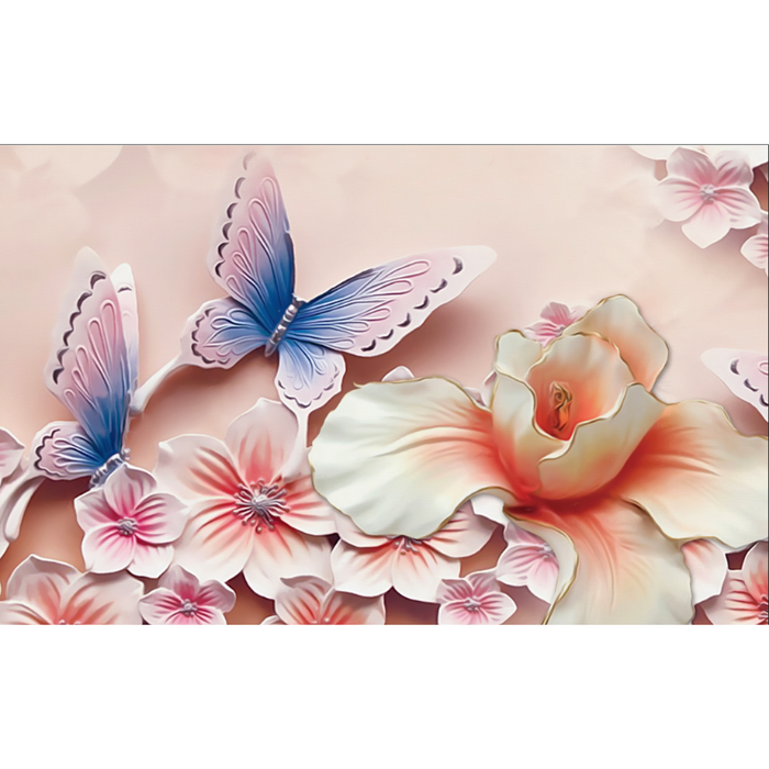 Warm Colored Butterfly & Flowers Wallpaper