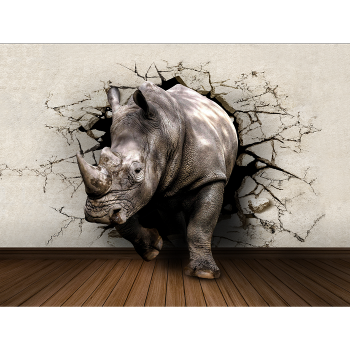 Rhinoceros Breaking Through The Wall Wallpaper