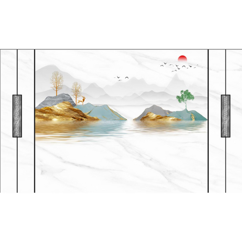 Sliding Door Mountain Range & Lakeside View Wallpaper