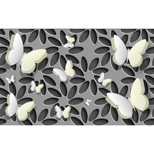 Abstract Grey Backdrop White Butterflies Wallpaper