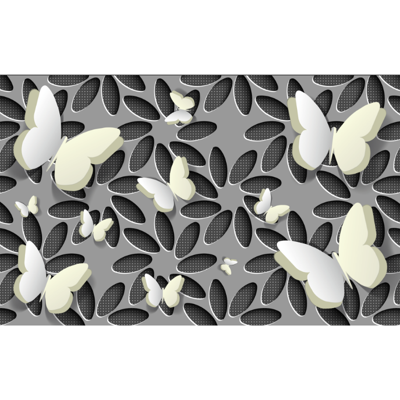Abstract Grey Backdrop White Butterflies Wallpaper