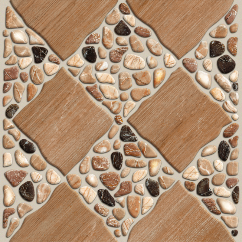 Pebble & Wood Tile Abstract Wallpaper