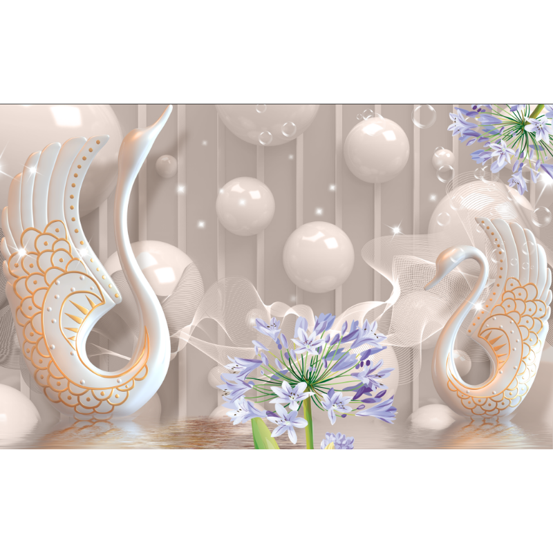 Luxurious Swan & Flower Abstract Wallpaper