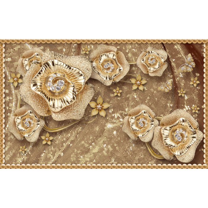 Bordered Golden Flower Petal Diamonds Wallpaper