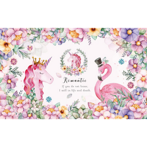 Romantic Floral Arrangement Unicorn & Flamingo Wallpaper