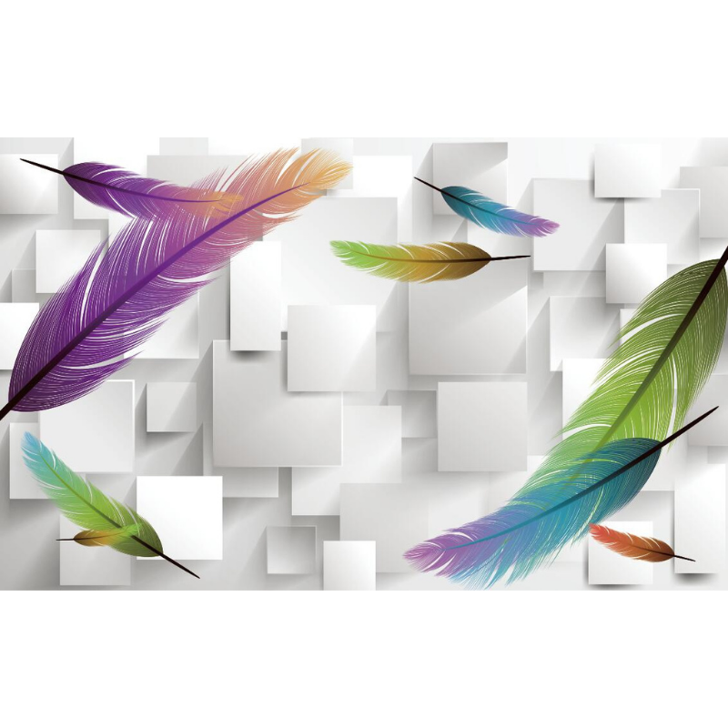Abstract Square Shaped Rainbow Feathered Wallpaper