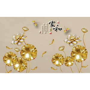 Asian-Inspired Golden Bedazzled Wildflower Wallpaper