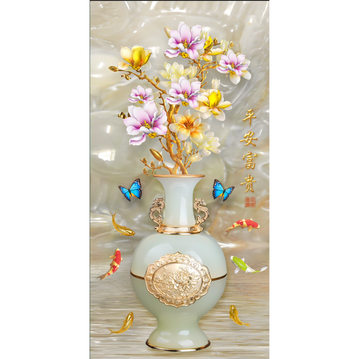 Asian-Inspired Beautiful Flower Pot Arrangement Wallpaper