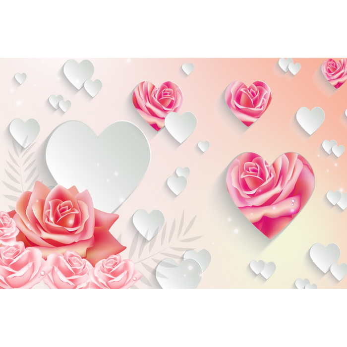 Pink & White Flower Hearts Abstract Wallpaper