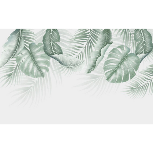 Simplistic Green & White Tropical Banana Leaf Wallpaper