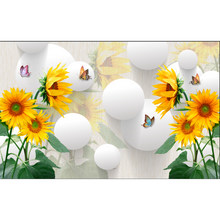 White Sphere Shape & Sunflowers Abstract Wallpaper