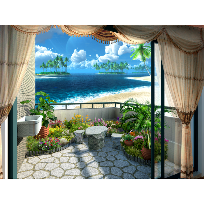 Seaside Beach Balcony View Wallpaper