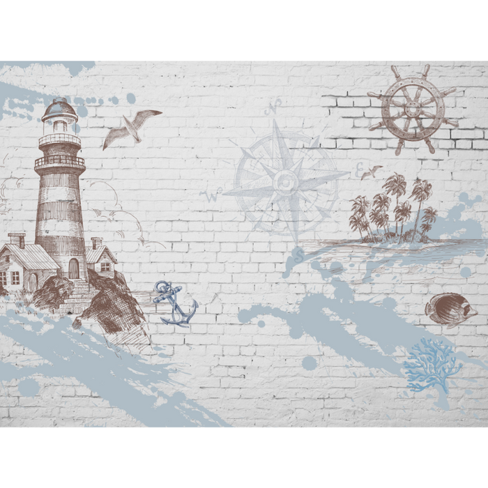 Brick Wall Nautical Lighthouse Postcard Peel And Stick Wallpaper