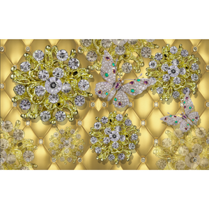 Luxurious Jewels Bedazzled Butterfly & Flower Wallpaper