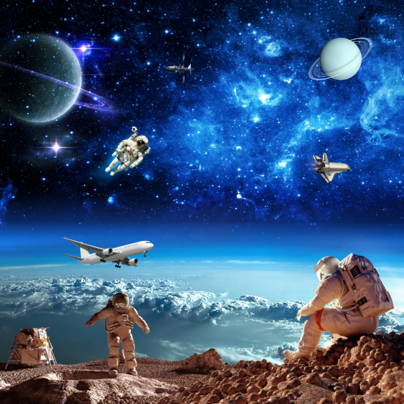Astronauts Above Earth In Outer Space Wallpaper