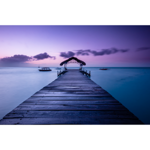 Purple Sky Boardwalk Boat Dock Wallpaper